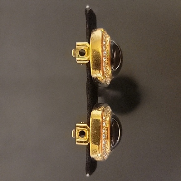 Vintage Christian Dior Stone Clip On Earrings Gold Tone - Picture 3 of 5